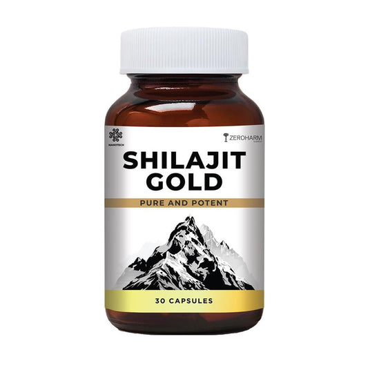 ZEROHARM Nano Shilajit Gold Capsules | Pure Himalayan Shilajit 500mg | Fulvic & Humic Acid | Supports Natural Energy, Stamina & Muscle Growth | Boosts Testosterone Levels for Men | 30 Capsules