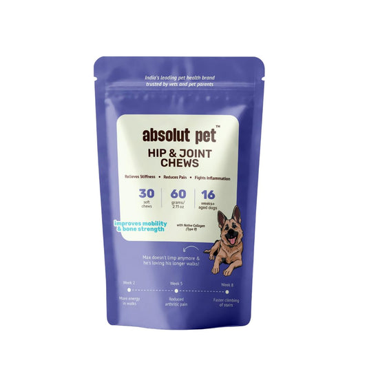 Absolut Pet Hip & Joint Chews for Dogs, Glucosamine & Mobility | 30 Chews | Glucosamine, chondroitin & collagen chews that improve mobility, strengthen bones & support ageing joints in dogs.