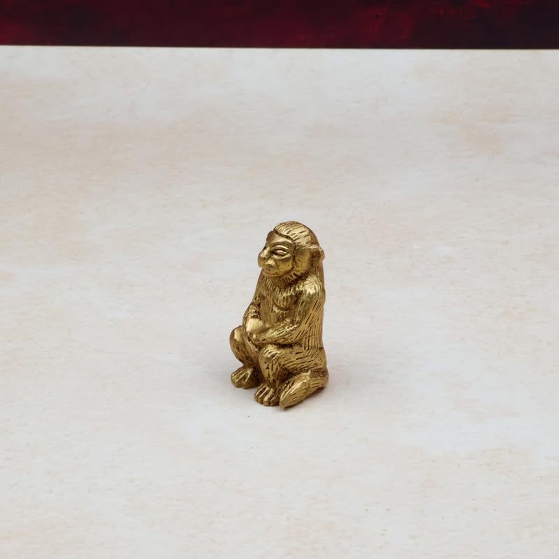 Brass Animal Monkey Statue Handcrafted Decorative Showpiece Idol for Home, Office Dcor (Size : 5cm Height | Weight : 119gm Approxe)