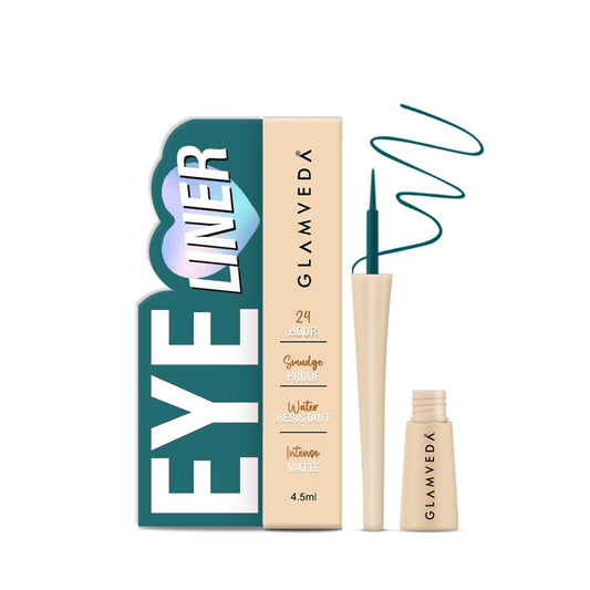Glamveda Liquid Eye Liner, Teal Green, Long Lasting Matte Waterproof Liner - Smudge Proof, Transfer Proof Eye Makeup, Bold, Clean, Smudge-Free Look 24-Hour Long Stay 4.5 ml