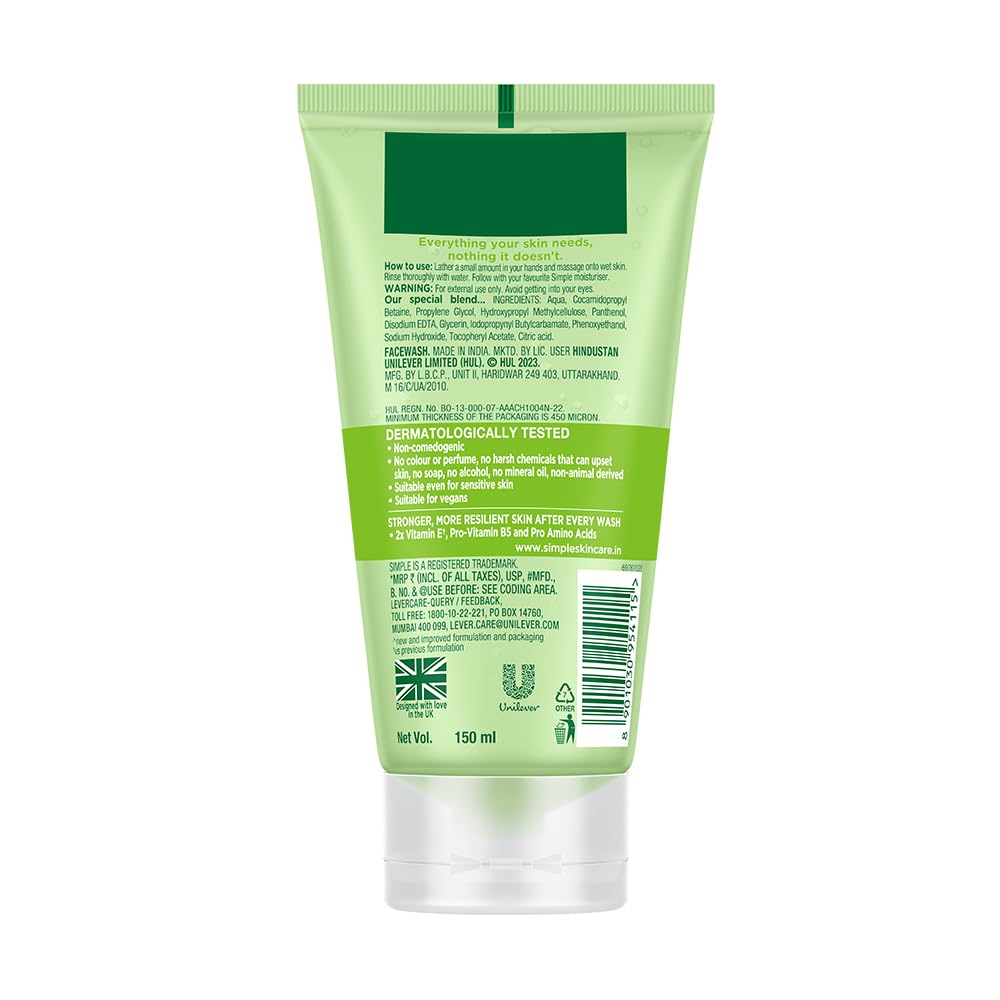 Simple Kind To Skin Refreshing Facial Wash 150 ml | 100% Soap-Free Facewash that doesn't dry out your skin| For All Skin Types