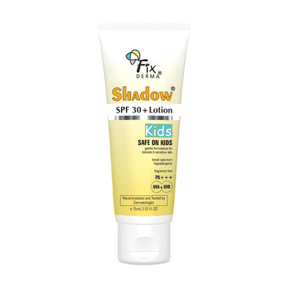 Fixderma Shadow Sunscreen SPF 30+ Lotion for Kids PA+++ | Sensitive Skin, Body & Face | Broad Spectrum Sunscreen for UVA & UVB Protection,Non Greasy & Water Resistant - 75gm
