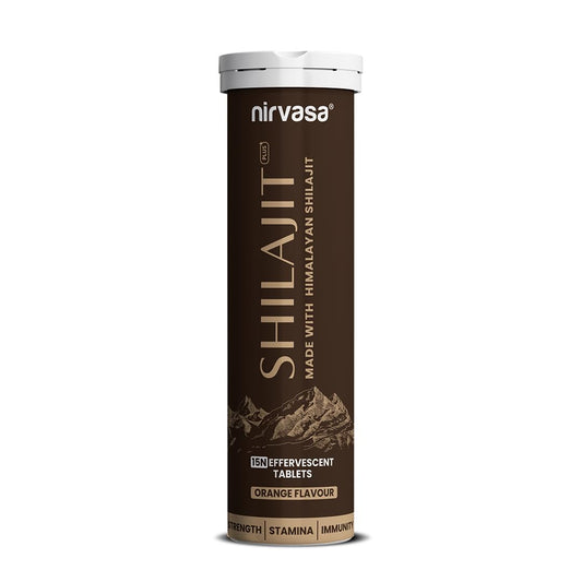 Nirvasa Shilajit Plus Effervescent Tablets (15 Tab) | Boosts Strength, Stamina, Energy & Performance | Supports Muscle Recovery, Endurance & Vitality | with 5 Powerful Herbs | Orange Flavour