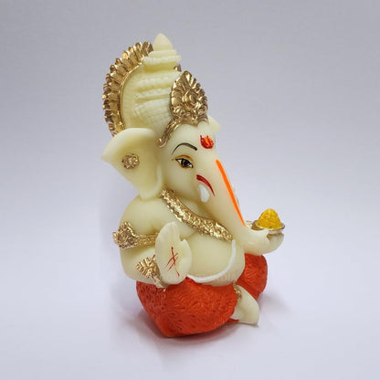 Gold Art India Resin Lord Ganesha Idol for Car Dashboard, Home, Office | Ganpati Statue for Mandir Decor | Handcrafted Ganesh Murti (Red & Ivory)