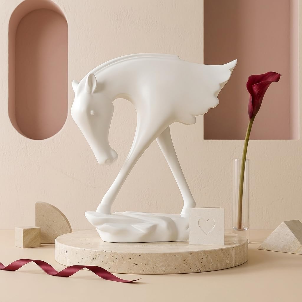 Elegant White Horse Artefact for Home and Office Décor (Pack of 1, White)
