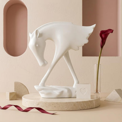 Elegant White Horse Artefact for Home and Office Décor (Pack of 1, White)