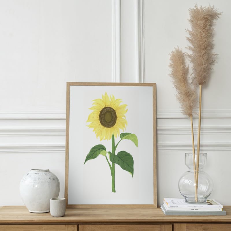 Sunflower Botanical Wall Painting| Modern Art Painting for Living Room Bed Room and Office | 11 x 14 inches (Natural Frame)
