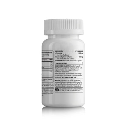 Zephivo Unived Natural Caffeine L-Theanine Capsules (100mg/200mg), for Energy & Focus, Nootropic, 60 Vegan Capsules
