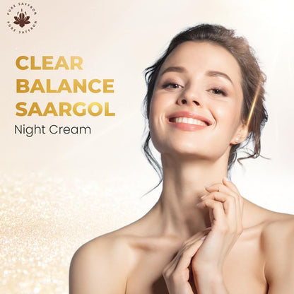 Clear balance Saargol Night Cream - Infused With Niacinamide, And Saffron Extract For Brighter Skin | Almond Oil, Vitamin A & C For All Skin Types | Men And Women | 50G