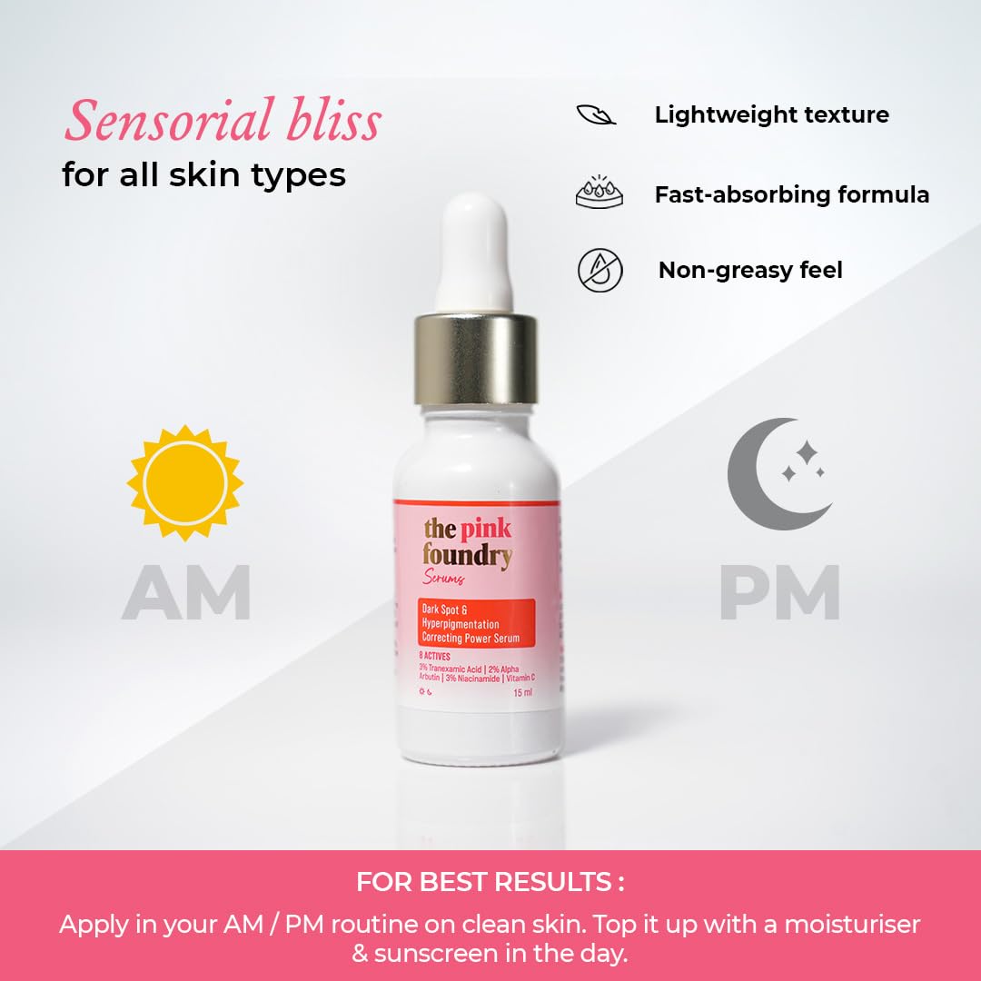 The Pink Foundry Dark Spot & Hyperpigmentation Serum with 3% Tranexamic Acid 2% Alpha Arbutin 3% Niacinamide | Fades Appearance of Acne Marks | All Skin Types | For Men & Women | Lightweight & Fast Absorbing | 15 ml