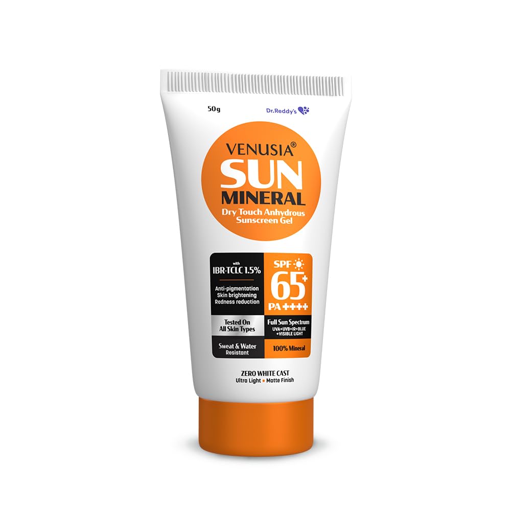 Dr. Reddy's Venusia Mineral Sunscreen SPF 65 | Full Spectrum Protection - UVA, UVB, Blue Light, Visible Light | Dermatologist Recommended | For Anti-pigmentation | Sun Damage Repair | Suitable for All Skin Types | 50g