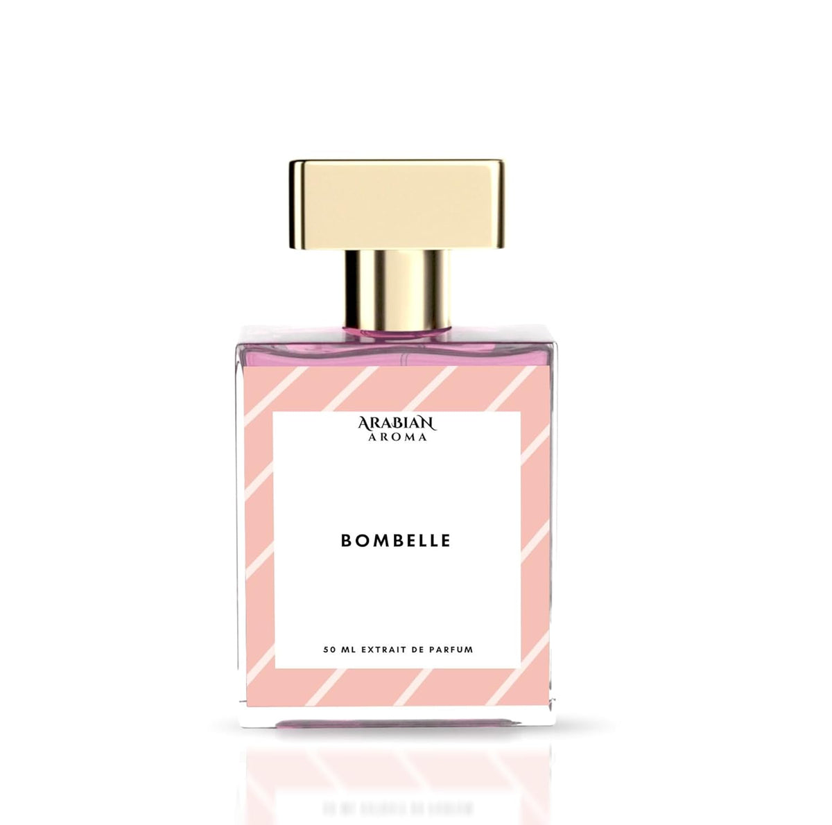Perfume bottle labeled 'Bombelle' by Arabian Aroma on a white background