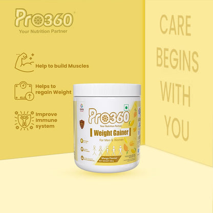 Pro360 Weight Gainer High Protein Powder - Calorie Rich Complete Nutritional Supplement - Triple Protein Source with 25 Vital Nutrients for Men & Women - 250G (Mango)