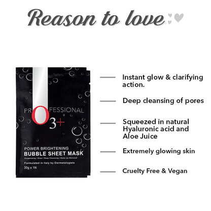 O3+ Power Brightening Bubble Sheet Mask for Deep cleansing and glowing skin (60gm ,Pack of 2)