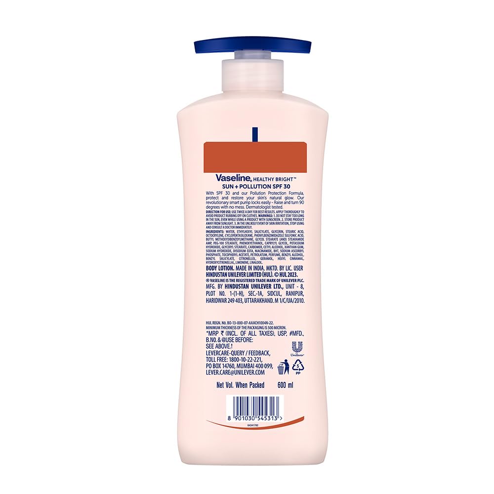 Vaseline Sun Protect SPF 30 Body Lotion, Reduces Tan Lines in 7 Days, UVA + UVB PA+++ Sun Protection, 600ml