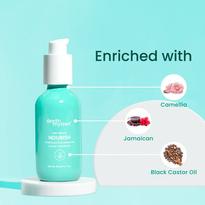 Earth Rhythm Camellia & Jamaican Black Castor Oil Hair Serum for Dry & Frizzy Hair, Soften Curls, Tames Frizz, Nourish Scalp, Men & Women - 50ml - 50 ml