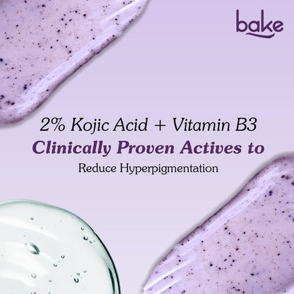 BAKE 2% Kojic Acid Lavender Body Scrub (200g) For Brightening, Tan Removal, Dark Spots & Pigmentation | Niacinamide & Ceramide Complex | Exfoliates & Brightens Underarms | Face Scrub with Walnut Granules | For Women & Men
