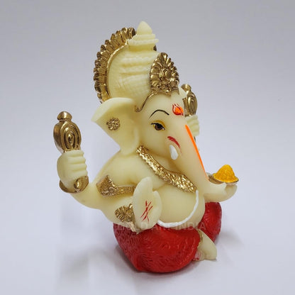 Gold Art India Peach Ivory 4-Hand Ganesha with Mukut for Home Decor Idol Ganesha Murti Ganpati Idol for car Dashboard Puja Lord Ganesh Statue Gift for Office Desk Puja Room Figurine