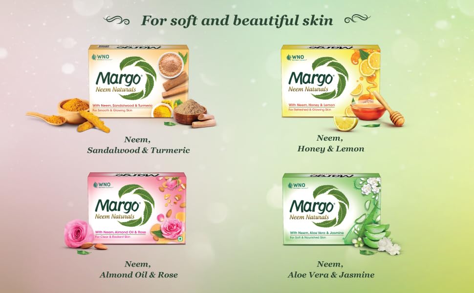 Margo Neem Naturals Soap with Goodness of 1000 Neem Leaves (100gm X Pack of 5) | Enriched With Almond Oil & Rose | Soap for Clear & Radiant Skin [100GM X 5]