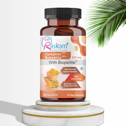 Bottle of Raskam Healthcare supplement with a white background