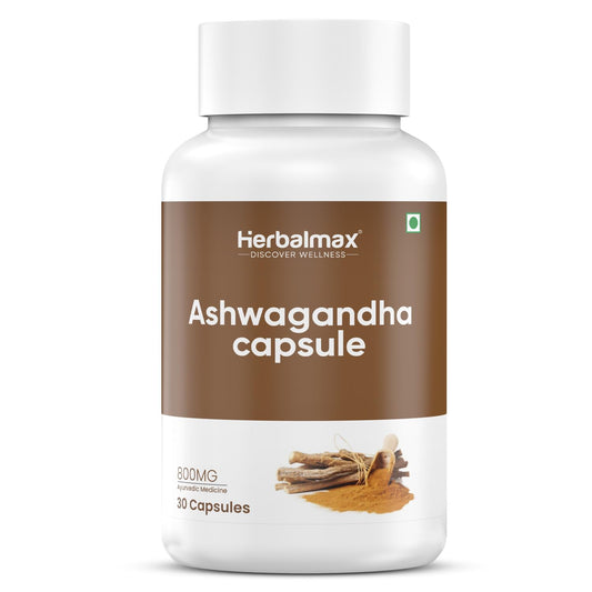 Herbal Max Ashwagandha General Wellness Capsules – 30 Veg Capsules 800mg | Ayurvedic Supplement for Stress Relief, Performance, Immunity & Energy