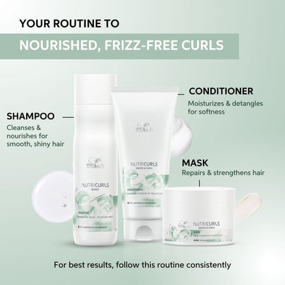 Hair care product set with shampoo, conditioner, and mask on a light green background
