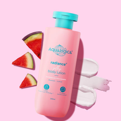 Aqualogica Radiance+ Silky Body Lotion-200ml|Long Lasting Intensive deep 24H Moisturization|With Watermelon & Niacinamide|Non Greasy & Healthy Radiant Skin|Daily moisturiser for Dry and Rough Skin
