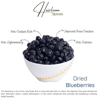 Heirloom Spices Whole Dried Blueberries | 100% Natural & sweetened | No Added Colors | Nutrient-Rich Superfood for Snacking & Baking | HEALTHY LIFE CHOICE
