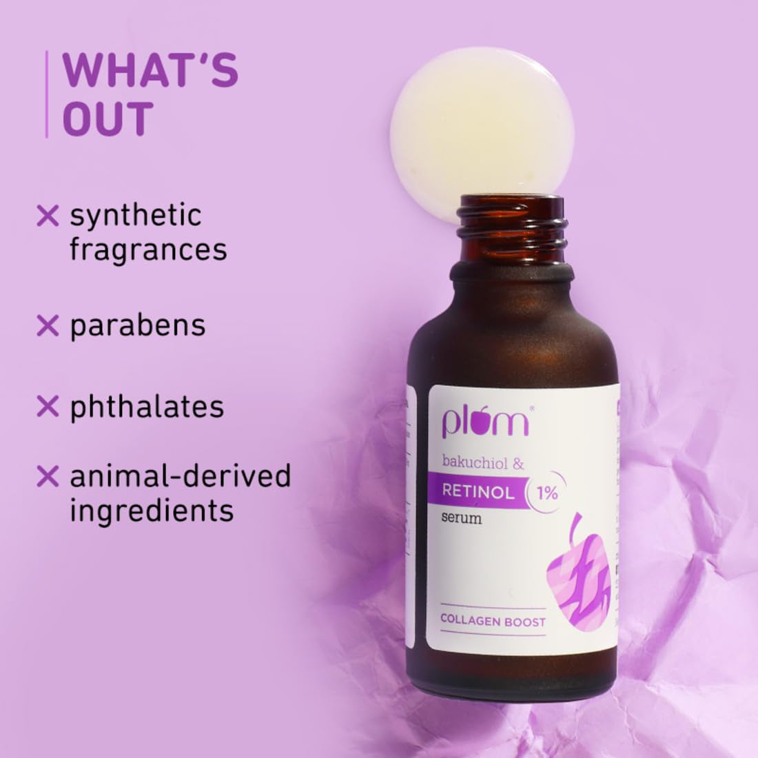 Plum 1% Retinol Advanced Anti Aging Night Face Serum with Bakuchiol | Boosts Collagen, Reduces Fine Lines & Wrinkles | Retinol Serum for Face | for Women & Men | Suits All Skin Types | 20ml
