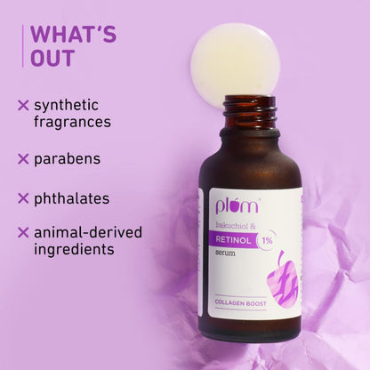 Plum 1% Retinol Advanced Anti Aging Night Face Serum with Bakuchiol | Boosts Collagen, Reduces Fine Lines & Wrinkles | Retinol Serum for Face | for Women & Men | Suits All Skin Types | 20ml