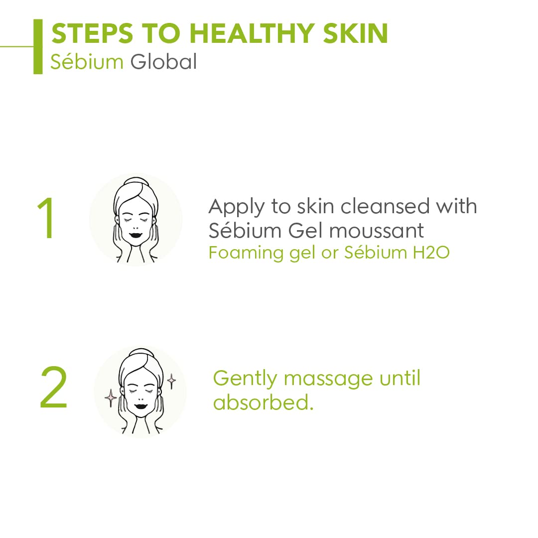 Steps to healthy skin with Sébium Global on a white background