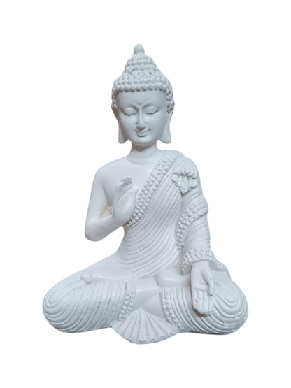 Polyresin White Meditating Buddha Idol Statue || Lord Gautam Buddha Statue Figurine Murti Showpiece for Home Decor, Living Room Decoration, Car Dashboard, Gifting