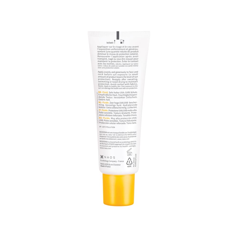 Tube of sunscreen with yellow base on a white background