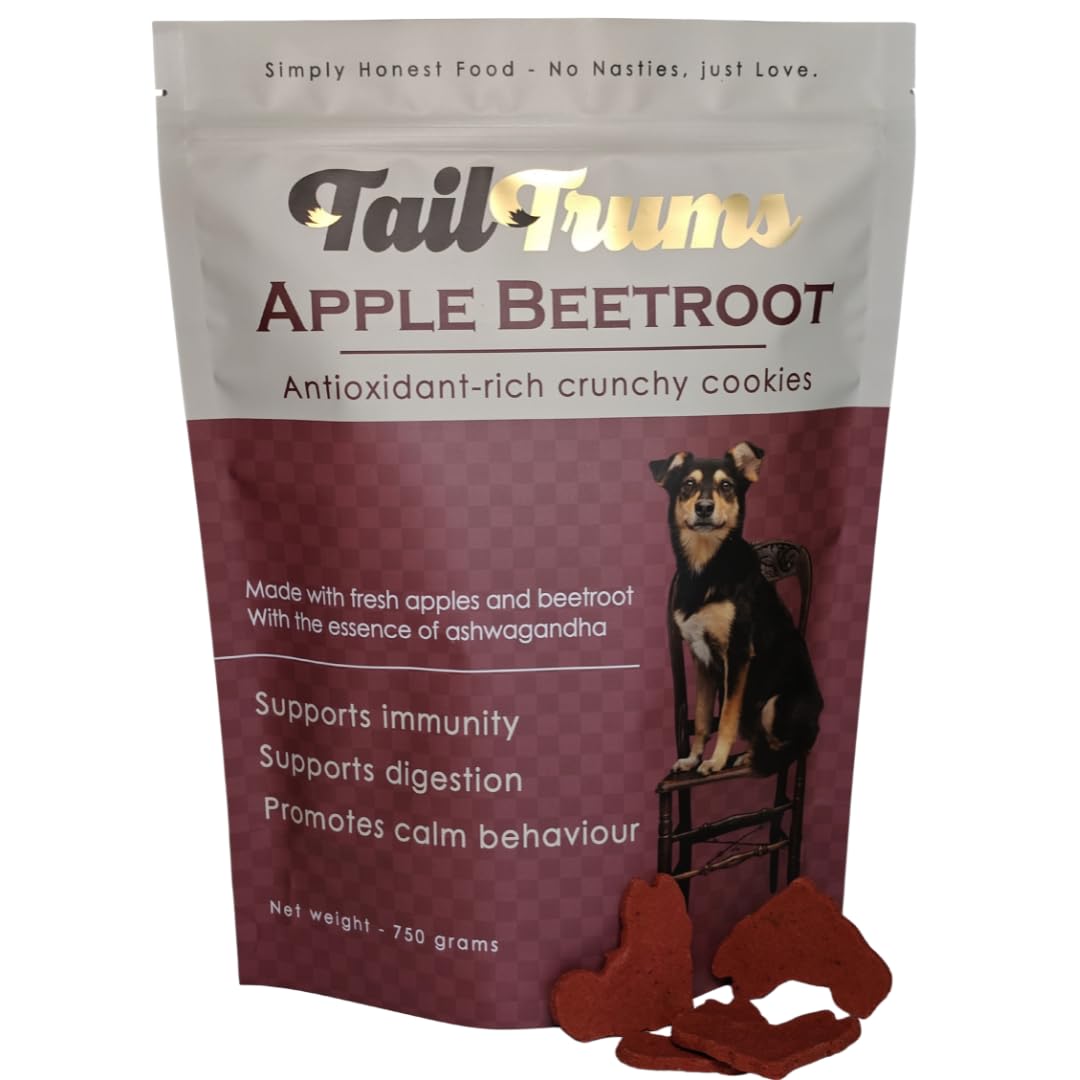 TailTrums Dog Biscuits – Apple Beetroot Cookies with Ashwagandha 750g | Healthy Dog Food | All Breeds | Cookies for Dog, Snacks for Dogs