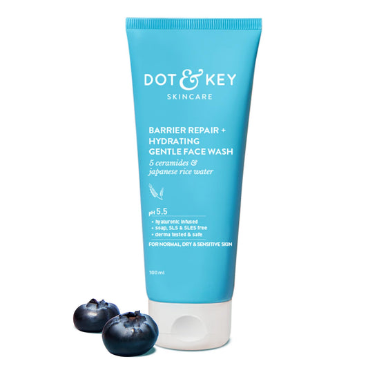 Zephivo DOT & KEY Barrier Repair + Hydrating Gentle Face Wash With Probiotic|Ceremide Face Wash|Face Wash For Dry Skin,Normal Skin&Sensitive Skin|Gently Cleanses Skin From Dirt&Oil For Unisex,100Ml
