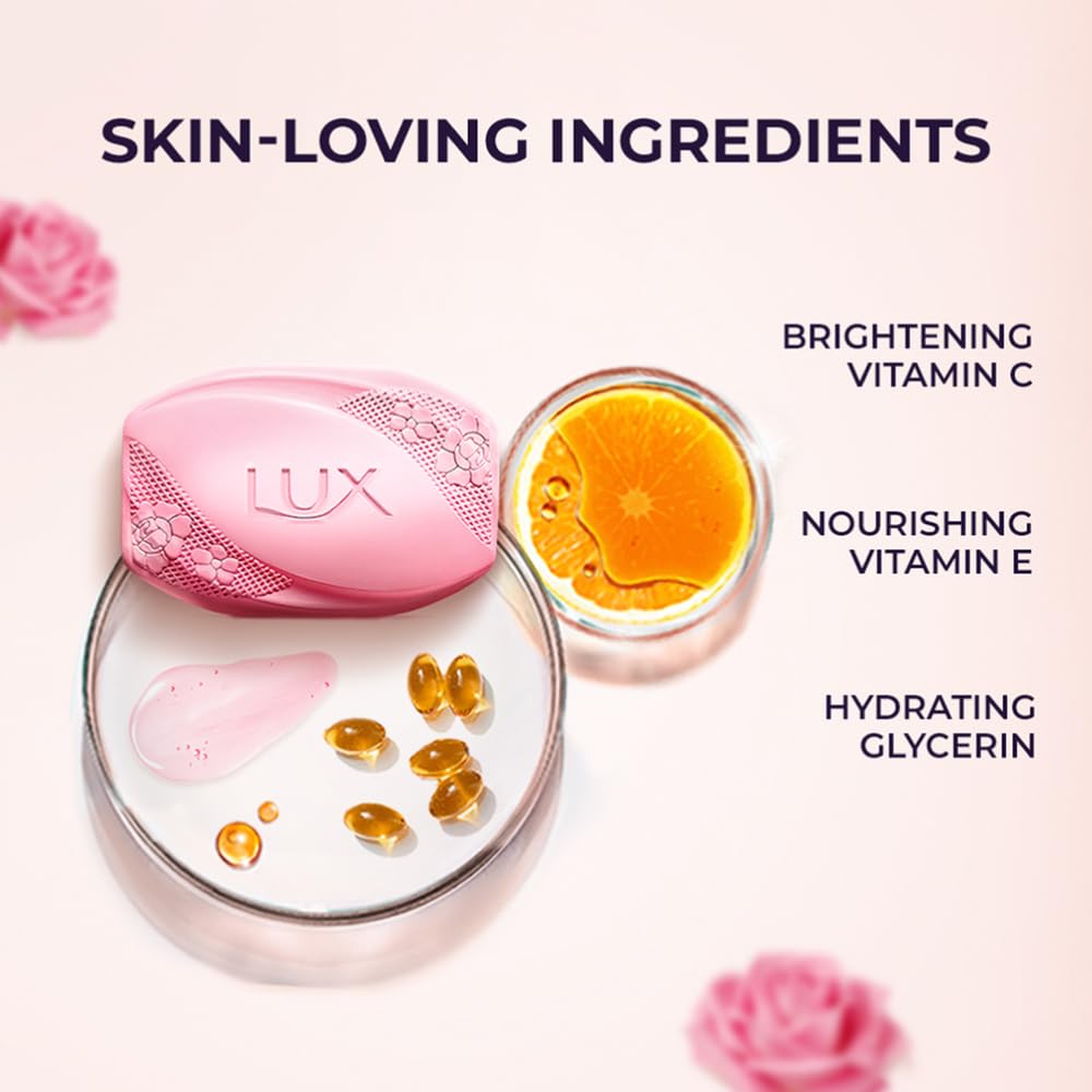 Lux Radiant Glow Bathing Soap infused with Vitamin C & E For Superior Glow Offer Pack of 8 x 150g
