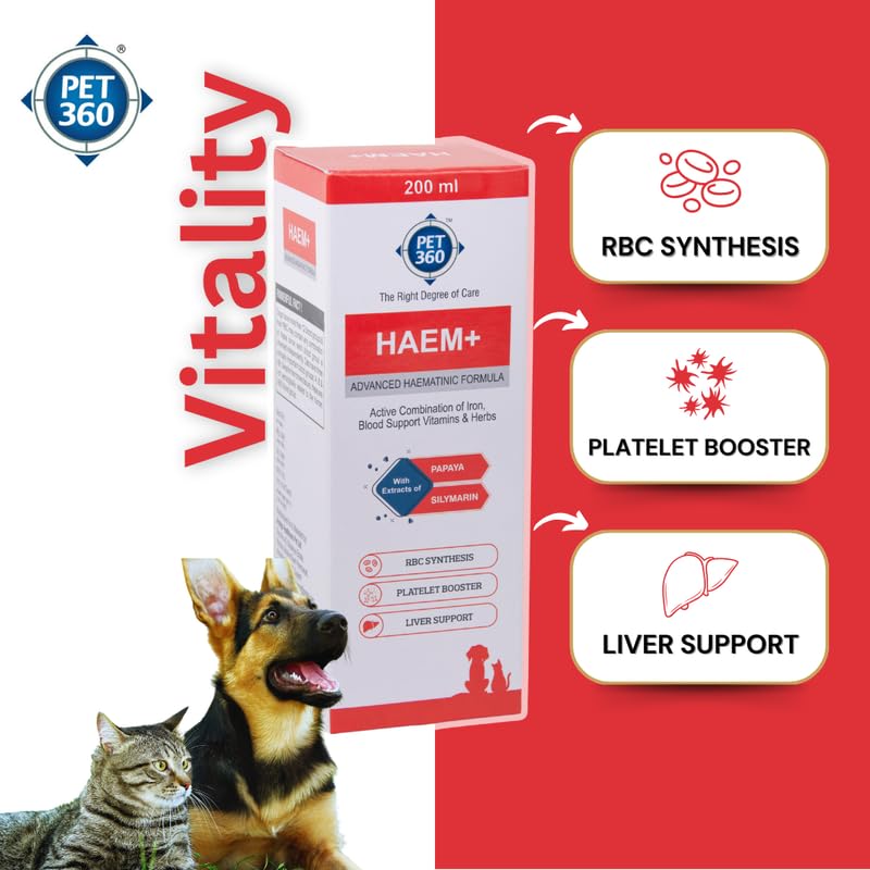 PET360 HAEM+ Advanced Haematinic Formula | Health Booster & Liver Tonic for Cats & Dogs | with Extracts of Papaya & Silymarine | Active Combination of Iron, Blood Support Vitamins & Herbs - 200 ml