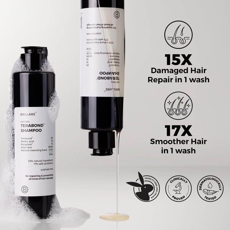 BrillareTerabond Bond Repair Shampoo | Repairs Damaged & Treated Hair | Reduces Breakage, Restores Strength & Elasticity | Sulphate Free Shampoo for Women | Frizzy & Dry Hair | 200ml