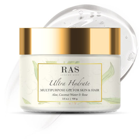 RAS Luxury Oils Ultra Hydrate Multipurpose Gel for Skin & Hair | Made with Hyaluronic Acid, Hibiscus, Aloe Vera and Rose | Provides Hydration & Calms Skin | Vegan & Cruelty Free, 100 gm