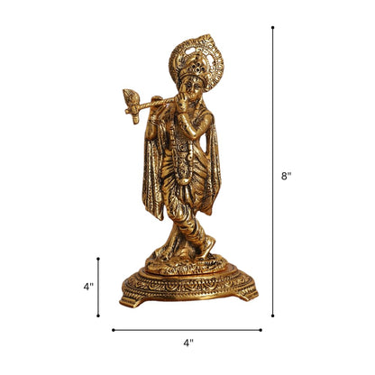 Gold Plated Lord Krishna Playing Flute Idol – Standing Pose Showpiece for Pooja, Mandir & Home Décor