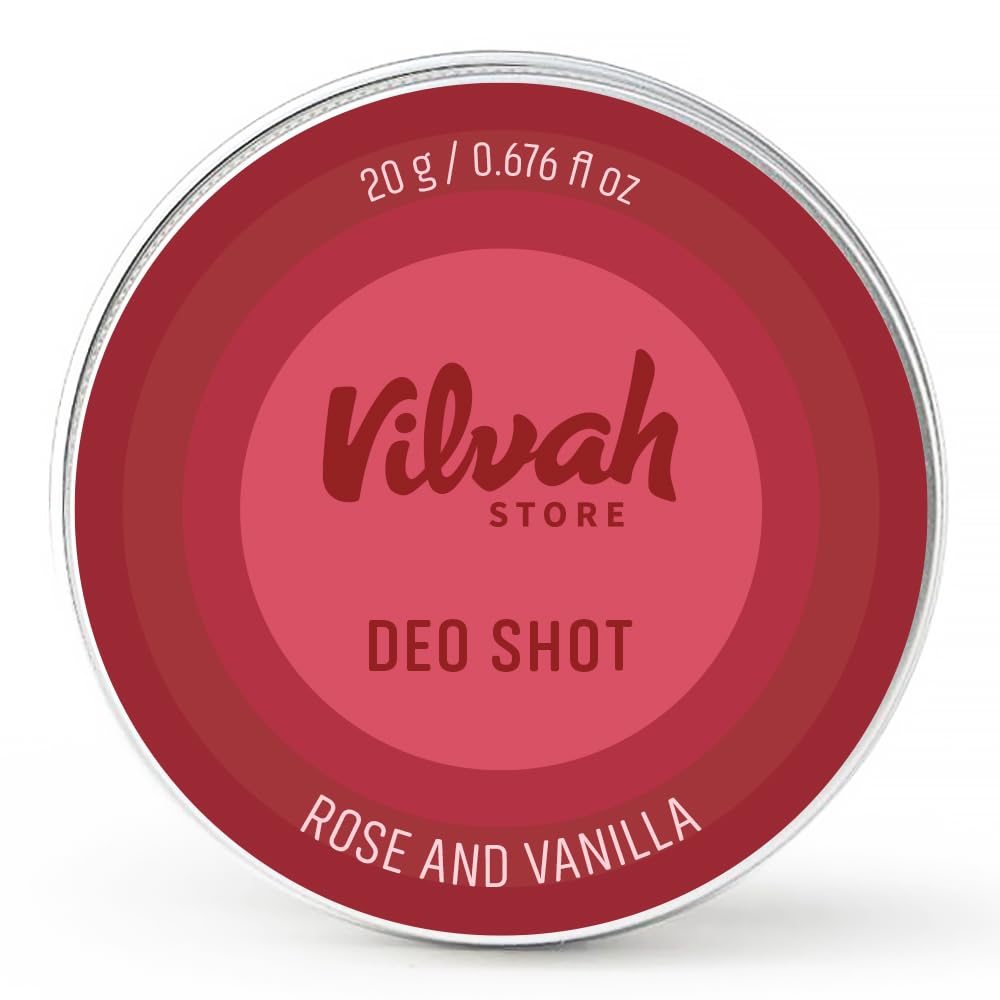 Vilvah Rose & Vanilla Deo Shot | Natural Underarm Deodorant for Odour Control & Dark Underarms | Absorbs Odour, Soothes Skin & Refreshes with Natural Fragrance | With Shea Butter, Rose & Vanilla Oils | Men & Women | 20g