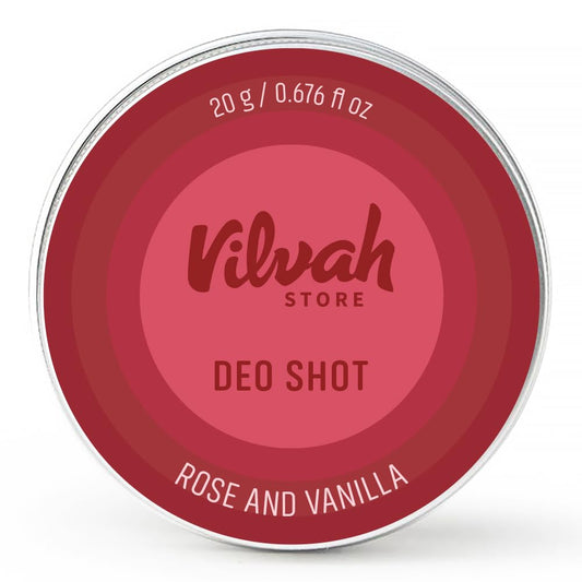 Vilvah Rose & Vanilla Deo Shot | Natural Underarm Deodorant for Odour Control & Dark Underarms | Absorbs Odour, Soothes Skin & Refreshes with Natural Fragrance | With Shea Butter, Rose & Vanilla Oils | Men & Women | 20g