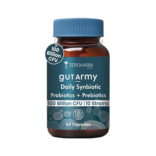 Gut Army Prebiotics & Probiotics | 10 Unique Strains 100 Billion CFU With Inulin | Digestion, Colon Cleanse, Skin Health, Gut Care Supplement for Constipation, Bowel Movement | 60 Capsules By ZEROHARM