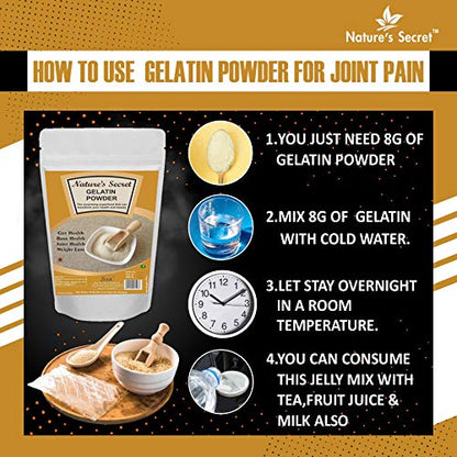 Nature's Secret Gelatine Powder |Size 450 Gm| 99% Protein | FSSAI Approved | Spl. for Making DIY Sweet & Jam, DIY Peel Off Mask, Blackheads & Whiteheads Remover | Effective for Joint Pain