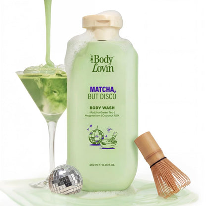 Plum BodyLovin’ Matcha, But Disco Body Wash | Calming & Smoothening Shower Gel | Match Green Tea, Magnesium & Coconut Milk | Lactonic Matcha Fragrance | 250 ml