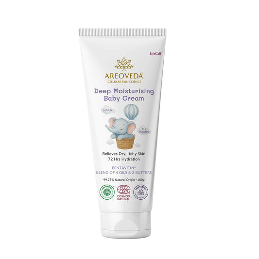 AreoVeda Deep Moisturising Cream (100gm) 24 Hrs Moisturization I Relieves Dryness I Safe From Day 1 I With Pentavitin & 6 Oils+Butters I Lab Tested, Ecocert Certified, EWG Verified