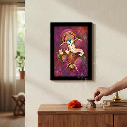 Ganesha Art Framed Painting | Ready to Hang- (Wood, Multicolor, 12inch x 18 inch).