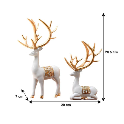 Amazon Basics Charming Polyresin Reindeer Décor | A Timeless Token of Grace & Good Luck | Elevate Your Festive & Everyday Spaces – Pack of 2, White & Golden