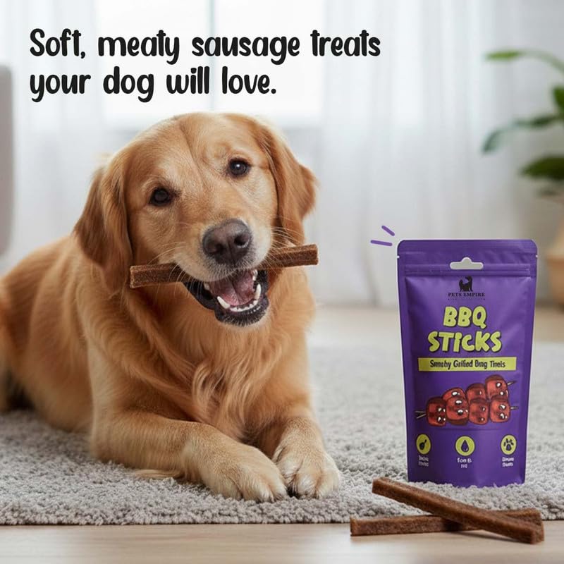 PETS EMPIRE BBQ Sticks Dog Treats, 100g | Smoky Grilled Chicken Dog Chews | High Protein Soft & Chewy Treats| Healthy Training Snacks for Puppies & Adult Dogs