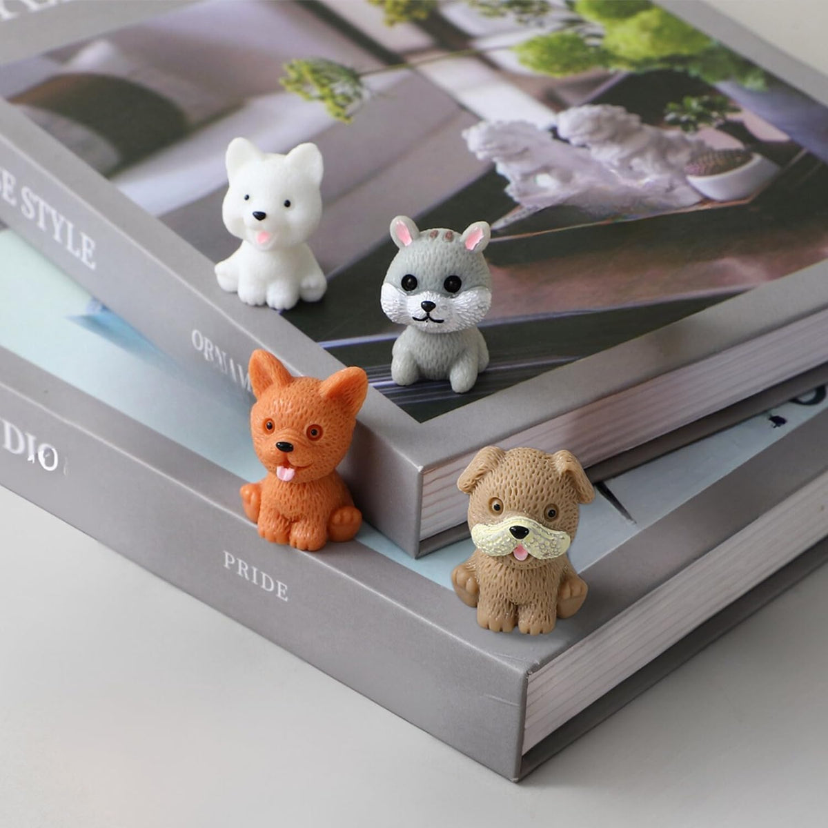 4 Pcs Cartoon Puppy Ornaments Cute Miniature Dog Figurine Animal Dog Characters Toys for Home Garden Dollhouse Cake Topper Decoration